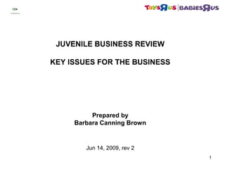 CEM
Direct Marketing Services
CEM
Direct Marketing Services
1
JUVENILE BUSINESS REVIEW
KEY ISSUES FOR THE BUSINESS
Prepared by
Barbara Canning Brown
Jun 14, 2009, rev 2
 