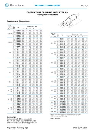 Cembre Cable Crimp Lugs (Single Hole - Copper Conductors) - A Range | PDF