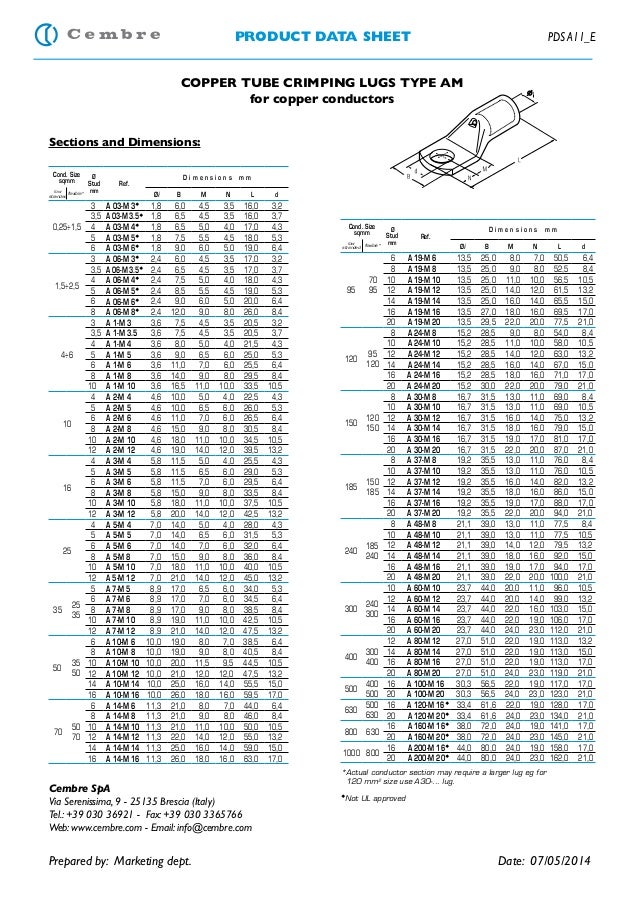 cembre cable crimp lugs single hole copper conductors copper lug size chart