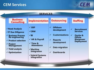 CEM ServicesOutsourcing ImplementationStaffing Business ConsultingOffshore development