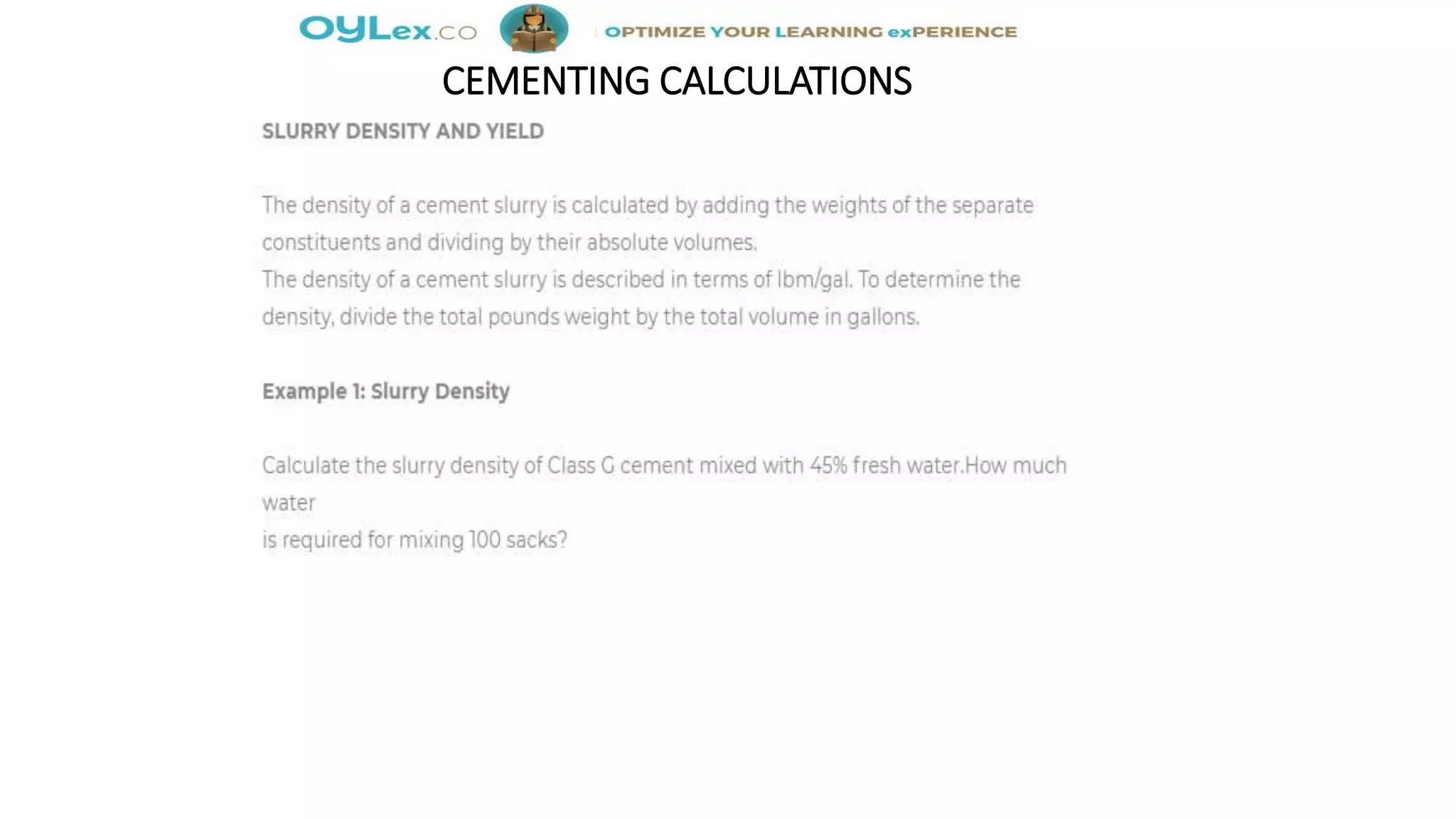 CEMENTING CALCULATIONS
 