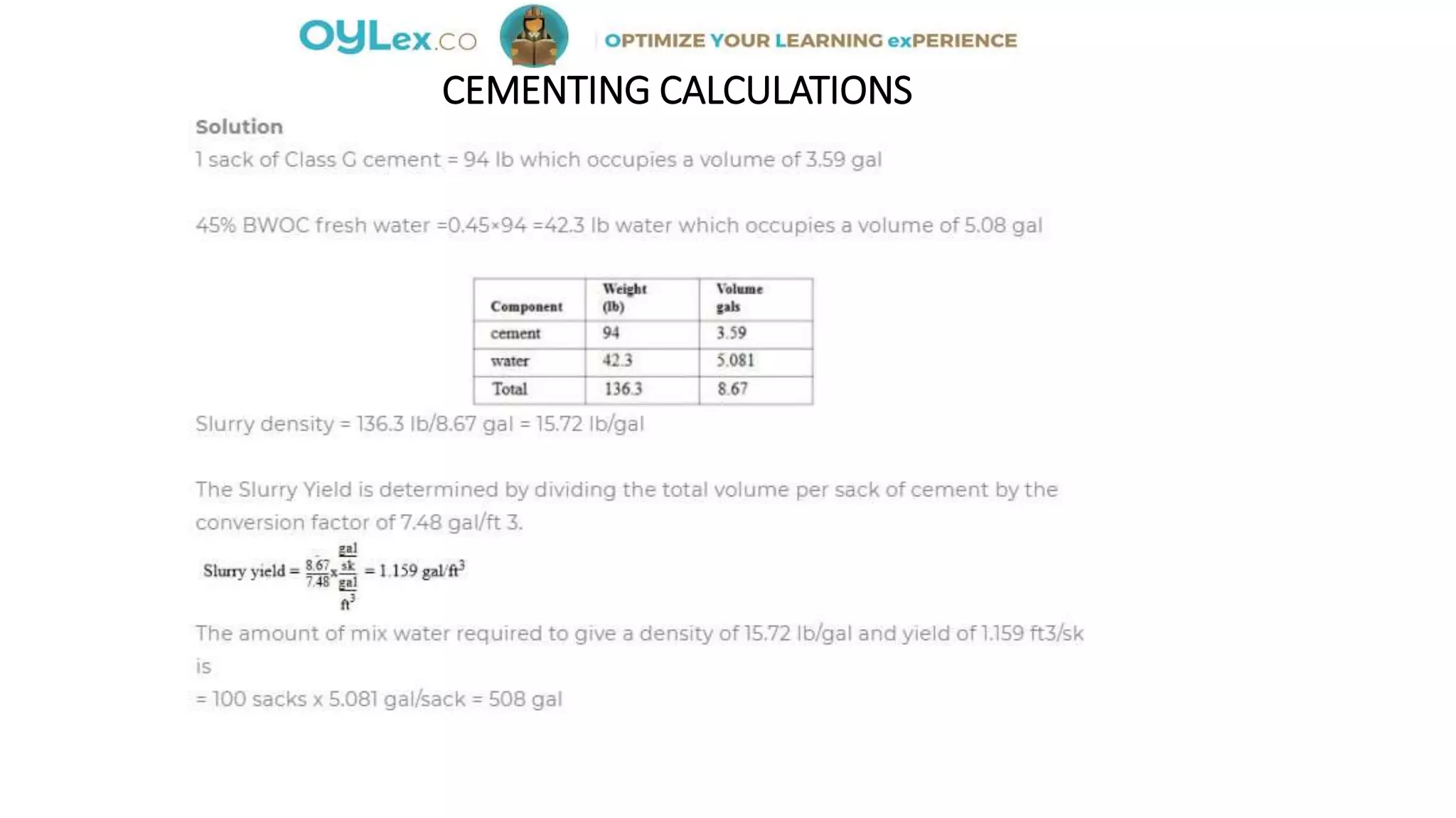 CEMENTING CALCULATIONS
 