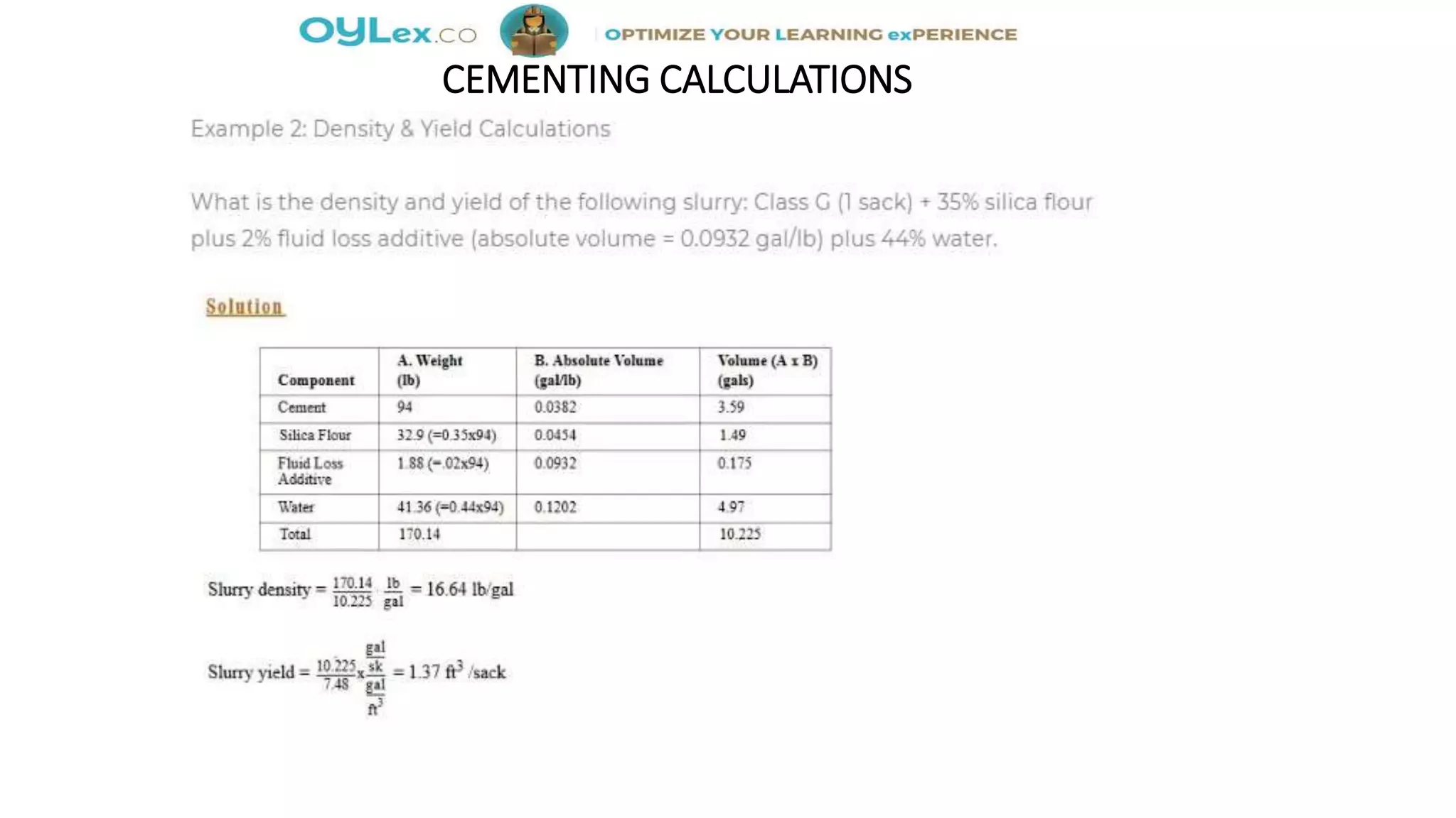 CEMENTING CALCULATIONS
 
