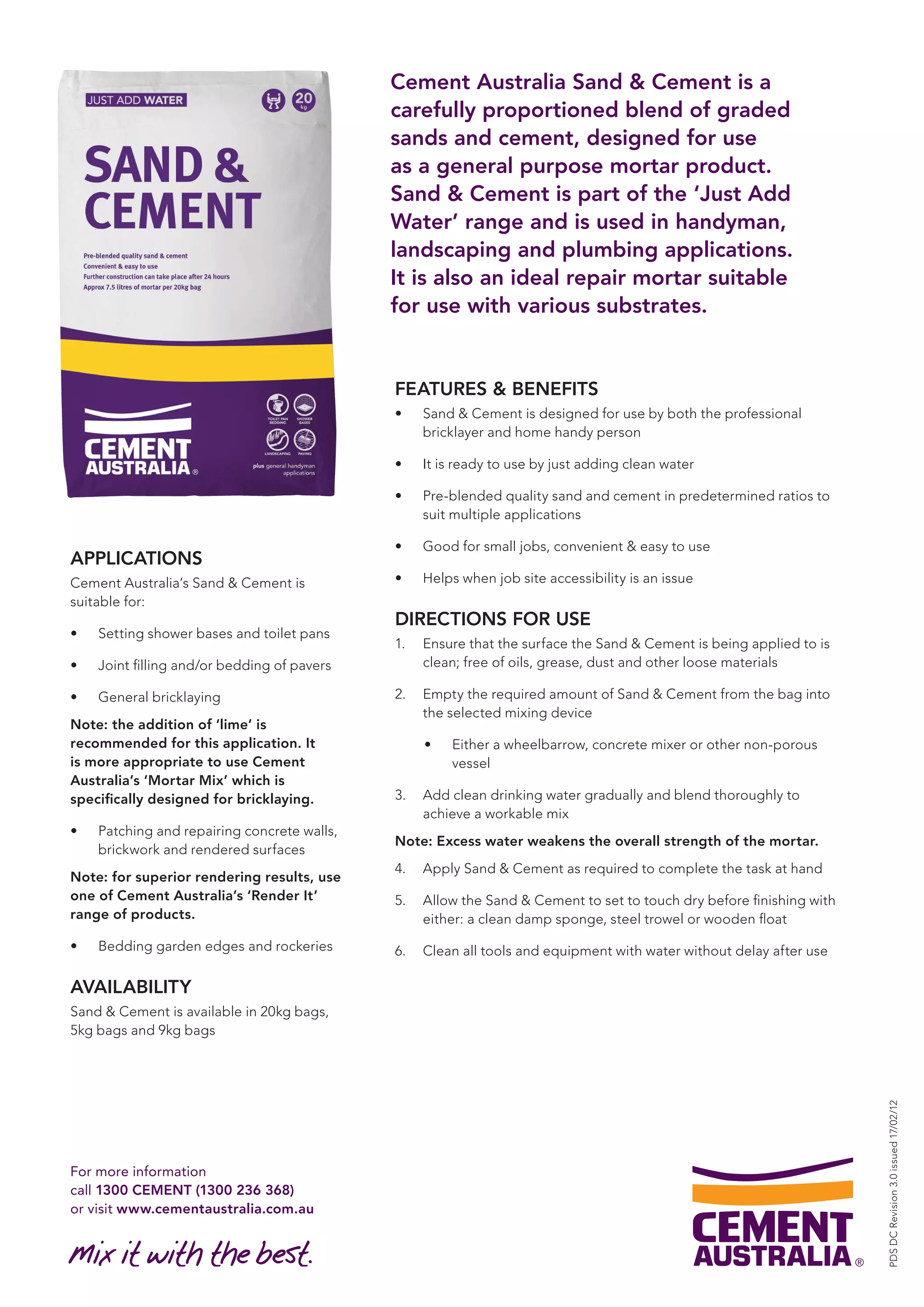 Cement Australia sand & cement | PDF | Interior Decorating | Home & Garden
