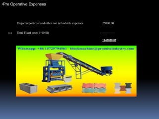 •Pre Operative Expenses
Project report cost and other non refundable expenses 25000.00
(iv) Total Fixed cost ( i+ii+iii) ---------------
1640000.00
 
