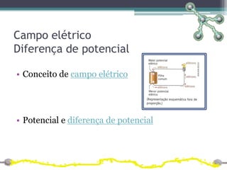 Campo elétrico
Diferença de potencial

• Conceito de campo elétrico




• Potencial e diferença de potencial
 