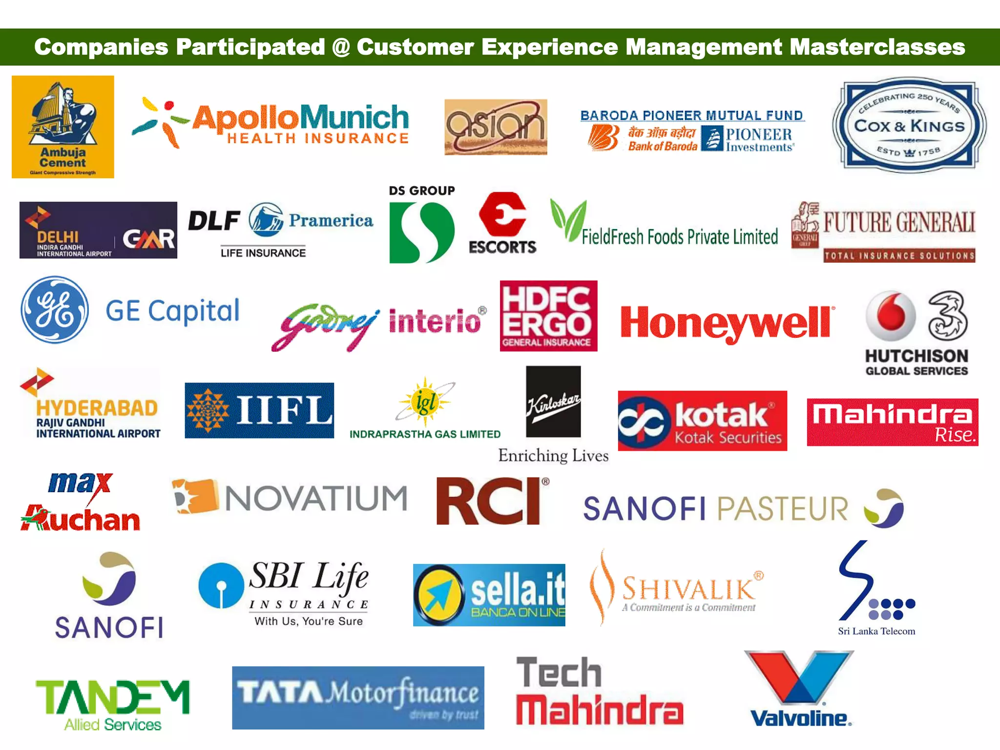 Companies Participated @ Customer Experience Management Masterclasses
 
