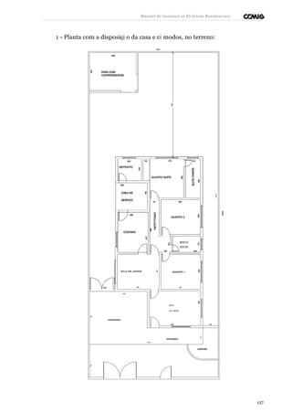 Manual de Instalaçõ es Elé tricas Residenciais 
1 - Planta com a disposiçã o da casa e cô modos, no terreno: 
127 
 