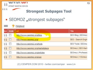 Strongest Subpages Tool SEOMOZ   „ strongest subpages“ 