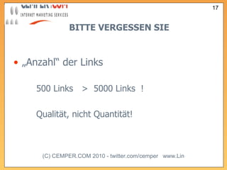 BITTE VERGESSEN SIE „ Anzahl“ der Links 500 Links  >  5000 Links  ! Qualität, nicht Quantität! 
