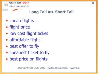 Long Tail => Short Tail cheap flights flight price low cost flight ticket affordable flight best offer to fly cheapest ticket to fly best price on flights 