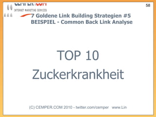 7 Goldene Link Building Strategien  #5   BEISPIEL - Common Back Link Analyse TOP 10 Zuckerkrankheit 
