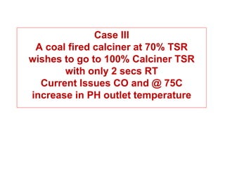 Case III
 A coal fired calciner at 70% TSR
wishes to go to 100% Calciner TSR
       with only 2 secs RT
  Current Issues CO and @ 75C
increase in PH outlet temperature
 