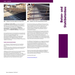 Beton- und Stahlbetonbau 114 (2019), Heft 3
3/2019 – 14557 BPA
Die abdichtende Wirkung des CEMtobent® Systems wird pri-
mär durch das Polyethylen (PE) beschichtete Gewebe erreicht,
dessen Dichtigkeit mit einer PE-Folie vergleichbar ist. Es
schützt darüber hinaus die gesamte Abdichtung gegen
Durchwurzelung. Zusätzlich bietet CEMtobent® auch eine
Dichtheit gegenüber im Boden vorkommendes und dort
aufsteigendes Radongas.
Die sekundär abdichtende Wirkung übernimmt die Bentonit-
Dichtmatte nur bei Beschädigungen am PE beschichteten Ge-
webe. Bei Wassereintritt quillt das Bentonit sofort auf und
bildet eine extrem dichte, gelförmige Tonschicht, welche das
Bauwerk abdichtet. Durch den direkten Kontakt des
CEMtobent®- Abdichtungssystem mit dem Konstruktionsbeton
kann so jegliche Hinterläufigkeit sicher ausgeschlossen werden.
Auch Risse im Konstruktionsbeton werden durch dieses System
sicher überbrückt und dauerhaft verschlossen.
Die CEMtobent® Produktfamilie ist ein national und internatio-
nal überwachtes und geprüftes System. CEMtobent® CS-Plus
ist als durchwurzelungssicher, wasserdicht (bis 5 bar
hydrostatischer Druck) und radondicht geprüft. Für die
CEMtobent® Systeme liegt ein aktuelles CE- Zeichen vor und
die Verwendung wird in Deutschland durch die Bauregelliste
(BRL) bzw. durch die neue Verwaltungsvorschrift Technische
Baubestimmung (VwV TB) geregelt.
Neben der wasserreaktiven Flächenabdichtung CEMtobent®
stehen dem Unternehmen BPA, als Mitglied der CEMproof
Group, zahlreiche weitere Möglichkeiten offen, Betonkonstruk-
tionen dauerhaft abdichten zu können.
Chris Behr, BPA-GmbH
www.bpa-waterproofing.com
Die CEMtobent® CS-Plus FBVS ist eine Bentonit-Doppelab-
dichtung, auf der Basis von quellfähigen Tonen (Natrium
Bentonit), die im Frischbetonverbund unter der Bodenplatte
oder im Wandbereich installiert wird. CEMtobent®
CS-Plus kommt derzeit in Stuttgart beim Neubau der
Bahnhofshalle und Nesenbach-Düker im Zuge des S21 Pro-
jektes, sowie beim Neubau der Hafencity in Hamburg zum
Einsatz.
Die Hauptforderung der Verantwortlichen an das gewünschte
Konzept ist neben der Wasser-Dichtheit des verwendeten Sys-
tems auch die Langzeitbeständigkeit und
witterungsunabhängige Installation, verbunden mit der
Einhaltung des Gesamt-Bauzeitenplanes. Daher fiel die
Entscheidung auf die CEMtobent® CS-Plus Bentonit-
Doppelabdichtung, die witterungsunabhängig und ganzjährig
eingebaut werden kann.
DeutlichweiterentwickelteVariante
Das CEMtobent®- Abdichtungssystem ist eine signifikant
weiter- entwickelte Variante einer klassischen „braunen
Wanne“.
Die Abdichtung erfolgt in Kombination zwischen der Betonkon-
struktion und dem wasserseitig angeordneten CEMtobent®
Doppel-Abdichtungssystem.
CEMtobent® CS-Plus besteht aus zwei sich optimal ergänzen-
den Komponenten: ein wasserseitig angeordneter,
wasserdichter und gewebearmierter PE-Layer und einer
Bentonitdichtmatte (GCL) mit einer Füllung von ca. 5000 g/m2
Natrium-Bentonit. Das Bentonit ist ein natürliches, inertes
Produkt, welches seine abdichtend wirkende reversible
Quellreaktion auch nach Jahrzehnten nicht verliert.
Bild 3 CEMtobent® CS-Plus FBVS, vollflächig im horizontalen Einbau Bild 4 CEMtobent® CS-Plus FBVS, dauerhaft beständig und bewehrt
 