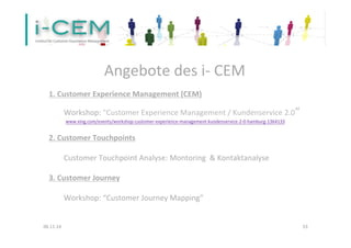 Angebote 
des 
i-­‐ 
CEM 
1. 
Customer 
Experience 
Management 
(CEM) 
Workshop: 
"Customer 
Experience 
Management 
/ 
Ku...
