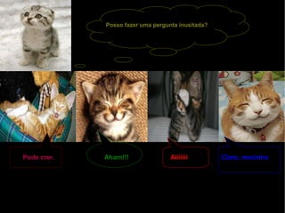 Posso fazer uma pergunta inusitada? Pode crer. Aham!!! Aiiiiiii i Claro, mocinha 