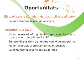 Va crear el terme “Open Source” en un intent d'aproximar el programari lliure a les empreses Reduir la càrrega ideològica i evitar la confusió del terme anglosaxó “Free” (lliure/gratis) Va suposar un cisma amb la “Free Software Foundation (FSF)” Precursora d'aquest moviment des de mitjans dels 80 