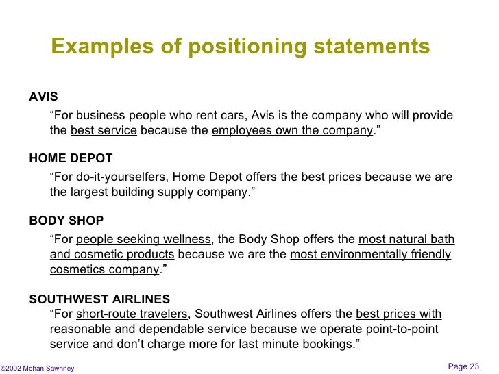 brand positioning statement examples
