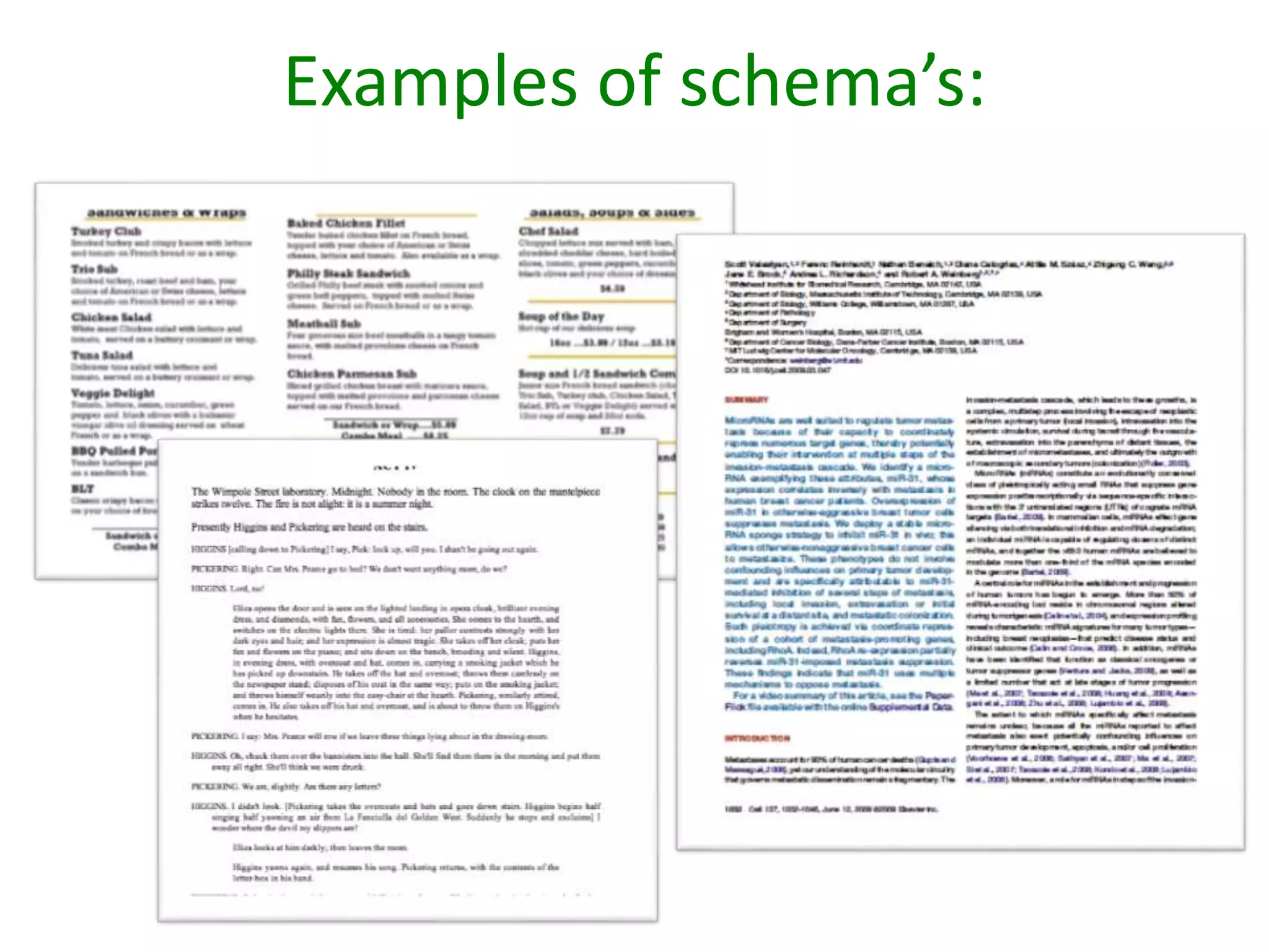Examples of schema’s:
 