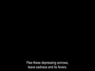 Flee these depressing sorrows,
leave sadness and its fevers.
 