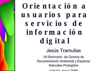 Orientación a usuarios para servicios de información digital Jesús Tramullas VII Seminario  de Centros de Documentación Ambiental y Espacios Naturales Protegidos Valsaín, mayo 2008 