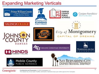 Confidential and Proprietary | © 2016 Cenergistic LLC
This material may not be copied, modified, distributed or disclosed except upon written approval from Cenergistic.
Expanding Marketing Verticals
19
 