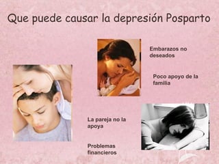 Que puede causar la depresión Posparto Embarazos no deseados Poco apoyo de la familia La pareja no la apoya Problemas financieros 
