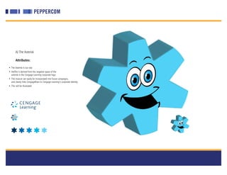 A) The Asterisk

       Attributes:

• The Asterisk is our star.
• He/She is derived from the negative space of the
  asterisk in the Cengage Learning corporate logo.
• This mascot can easily be incorporated into future campaigns,
  and clearly links CengageBrain to Cengage Learning’s corporate identity.
• This will be illustrated.
 