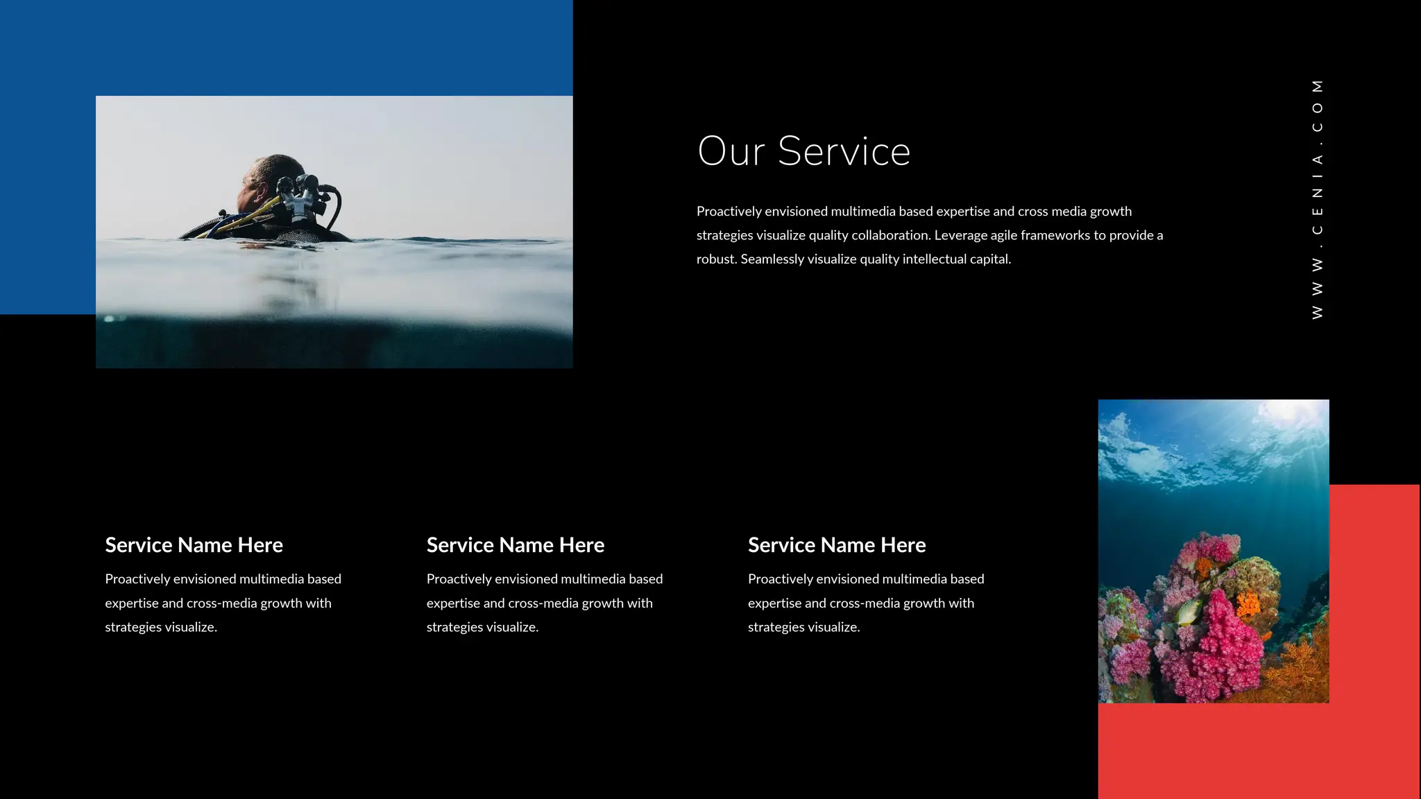 Proactively envisioned multimedia based expertise and cross media growth
strategies visualize quality collaboration. Leverage agile frameworks to provide a
robust. Seamlessly visualize quality intellectual capital.
Our Service
Service Name Here
Proactively envisioned multimedia based
expertise and cross-media growth with
strategies visualize.
Service Name Here
Proactively envisioned multimedia based
expertise and cross-media growth with
strategies visualize.
Service Name Here
Proactively envisioned multimedia based
expertise and cross-media growth with
strategies visualize.
W
W
W
.
C
E
N
I
A
.
C
O
M
 