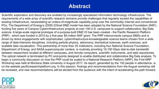 Abstract
Scientific exploration and discovery are enabled by increasingly specialized information technology infrastructure. The
requirements of a wide array of scientific research domains provide challenges that regularly exceed the capabilities of
existing infrastructure, necessitating an orders-of-magnitude capability jump over the commodity Internet and conventional
PCs. The Department of Energy’s (DOE) ESnet DMZ model has been adopted by the National Science Foundation (NSF),
funding five years of Campus Cyberinfrastructure projects at over 100 U.S. campuses to support collaborative, Big Data
science. A large-scale regional prototype of a purpose-built DMZ CI has been created - the Pacific Research Platform
(PRP) - which was funded in 2015 by a five-year $5-million NSF grant. The PRP interconnects campus DMZs and is
driven by direct engagements with sophisticated, cyberinfrastructure-knowledgeable science teams chosen from a wide
range of data-intensive disciplines, including particle physics, astronomy, biomedical sciences, earth sciences, and
scalable data visualization. This partnership of more than 25 institutions, including four National Science Foundation,
Department of Energy, and NASA supercomputer centers, is routinely providing 10-100 Gbps disk-to-disk bandwidth
between researchers located at different campuses, and remote computers, scientific instruments, and data repositories.
The optical network is terminated by PC end-points designed to enable distributed and collaborative Big Data analysis. To
begin a community discussion on how the PRP could be scaled to a National Research Platform (NRP), the First NRP
Workshop was held at Montana State University in August 2017. Its report, generated by the 150 people in attendance, is
on the website pacificresearchplatform.org. In this session, findings and recommendations from the August workshop will
be reviewed, and new recommendations will be elicited from the audience with the intent of accelerating the path forward.
 