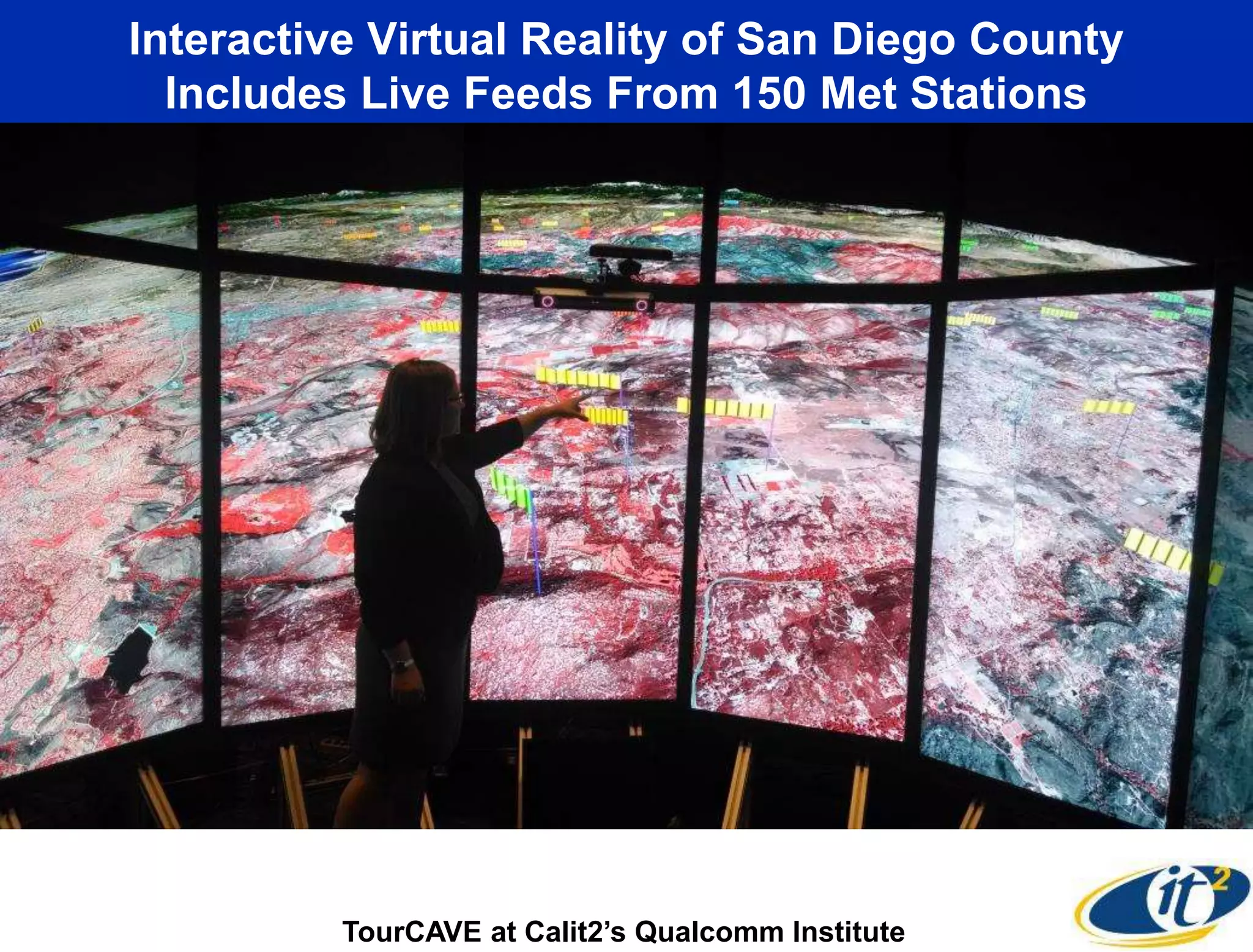 Interactive Virtual Reality of San Diego County
Includes Live Feeds From 150 Met Stations
TourCAVE at Calit2’s Qualcomm Institute
 