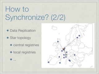 How to
Synchronize? (2/2)
 Data Replication

 Star topology

   central registries

   local registries

   ...
 