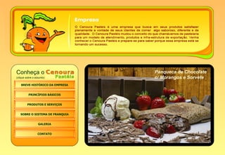 BREVE HISTÓRICO DA EMPRESA PRINCÍPIOS BÁSICOS PRODUTOS E SERVIÇOS CONTATO Conheça o   ( clique sobre o assunto ): SOBRE O SISTEMA DE FRANQUIA GALERIA Panqueca de Chocolate c/ Morangos e Sorvete 