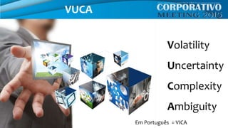 Volatility
Uncertainty
Complexity
Ambiguity
VUCA
Em Português = VICA
 