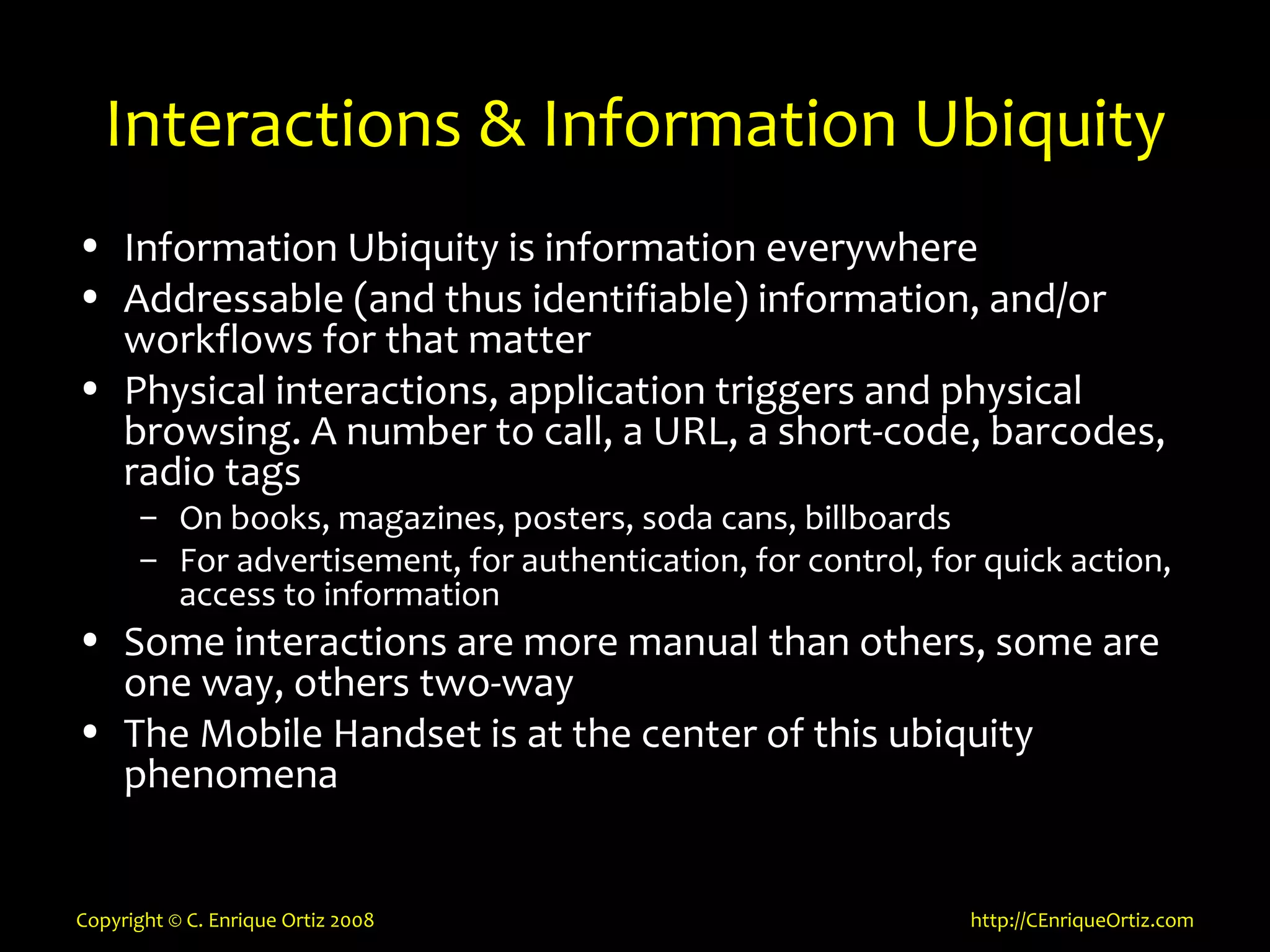 Mobility, Context, Interactions and Data