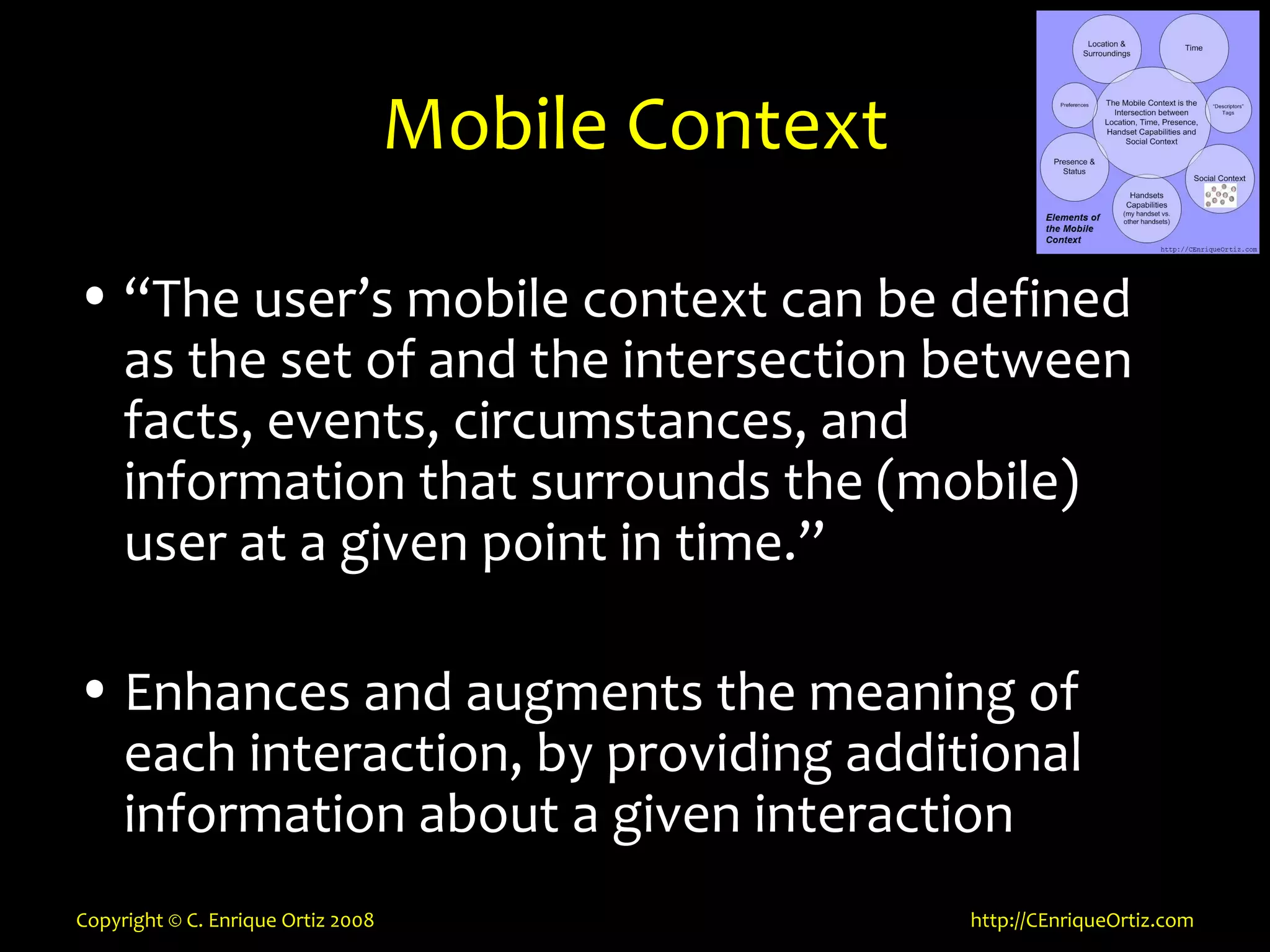 Mobility, Context, Interactions and Data