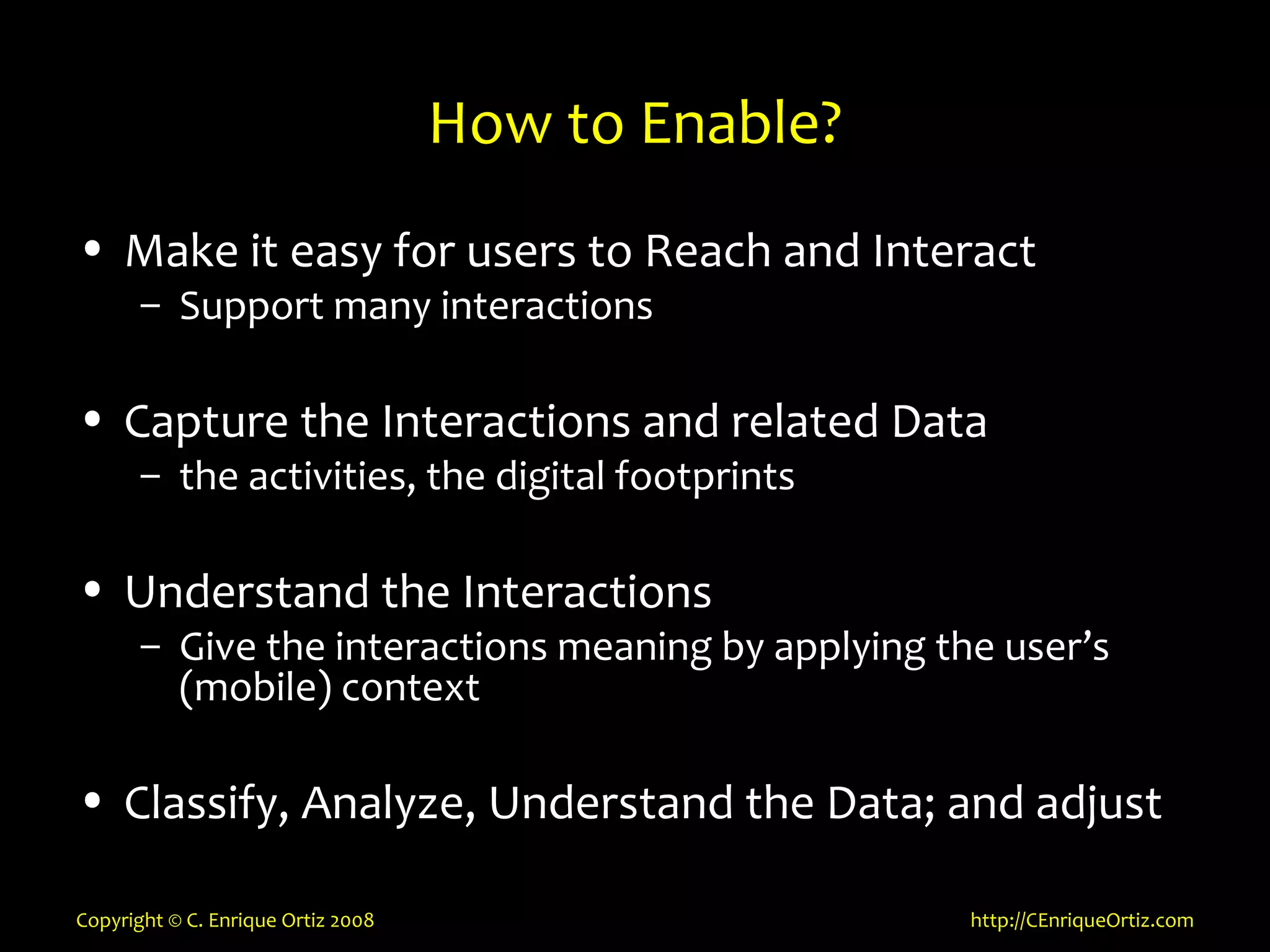 Mobility, Context, Interactions and Data