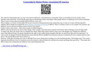 Censorship In Motion Picture Association Of America | PPT