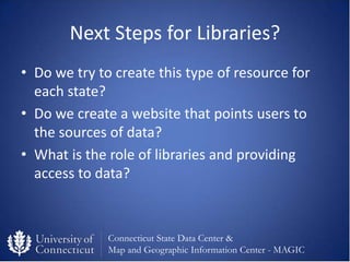 Next Steps for Libraries?
• Do we try to create this type of resource for
  each state?
• Do we create a website that poin...