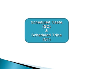 Scheduled CasteScheduled Caste
(SC)(SC)
&&
Scheduled TribeScheduled Tribe
(ST)(ST)
 