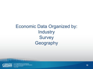 10 
Economic Data Organized by: Industry Survey Geography  