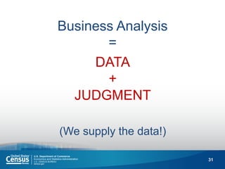 31 
Business Analysis = 
DATA 
+ 
JUDGMENT 
(We supply the data!)  