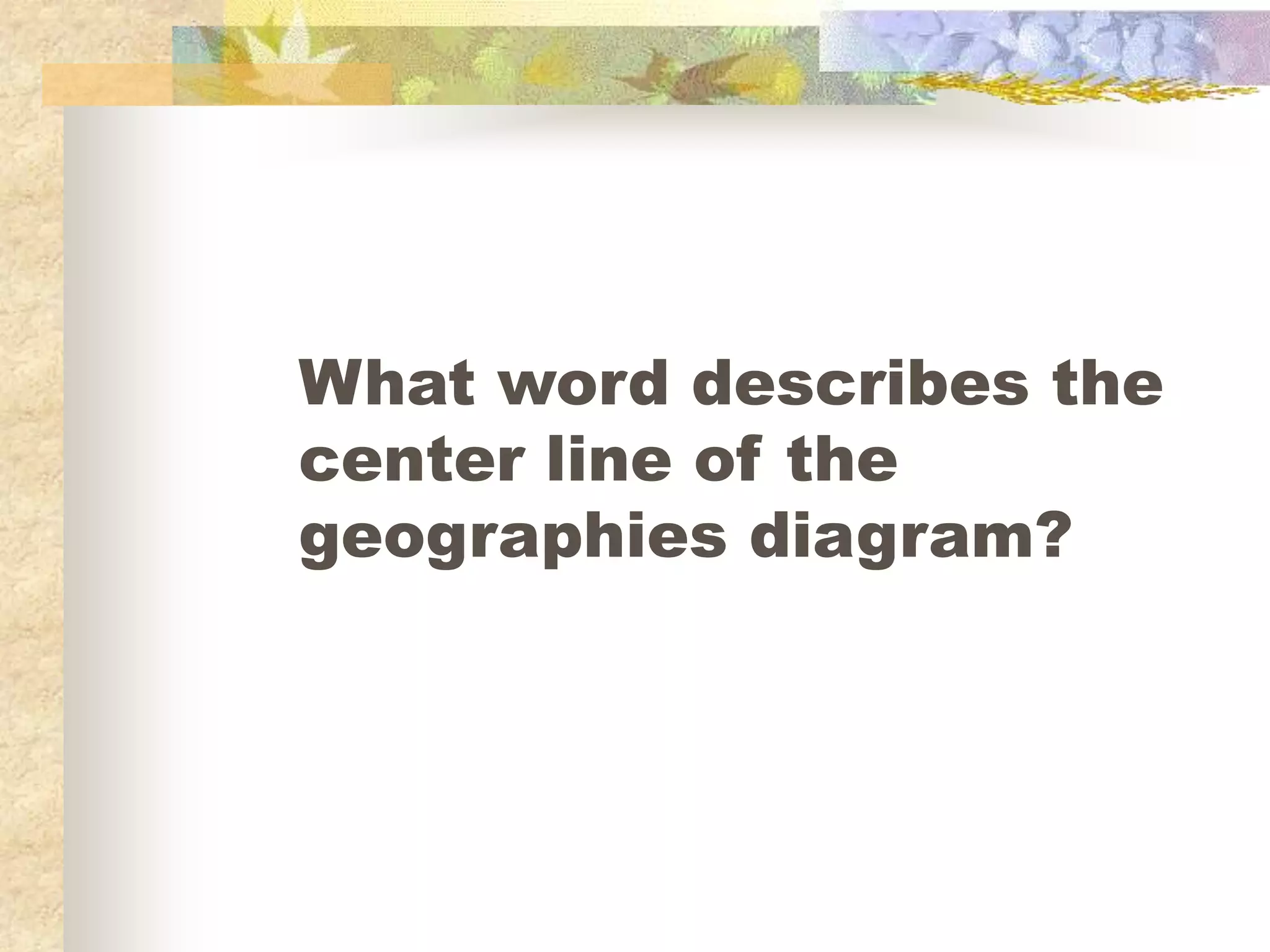 What word describes the
center line of the
geographies diagram?
 