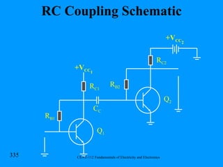 RC Coupling Schematic R B1 R C1 Q 1 +V CC 1 R B2 R C2 Q 2 C C +V CC 2 