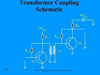 Transformer Coupling Schematic R B1 R C1 Q 1 +V CC 1 R B2 R C2 Q 2 +V CC 2 T 1 