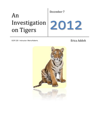 December 7
An
Investigation
on Tigers                            2012
ECEP 229 Instructor: Maria Roberts                Erica Addoh
 