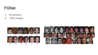 FGNet
1. 82 persons
2. 1002 images
 