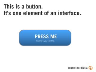 This is a button.
It’s one element of an interface.
PRESS ME
You know you want to.
 