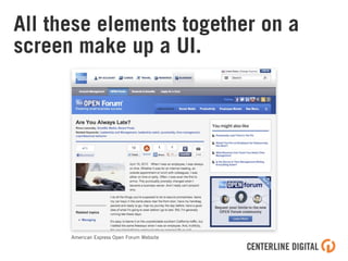 All these elements together on a
screen make up a UI.
American Express Open Forum Website
 