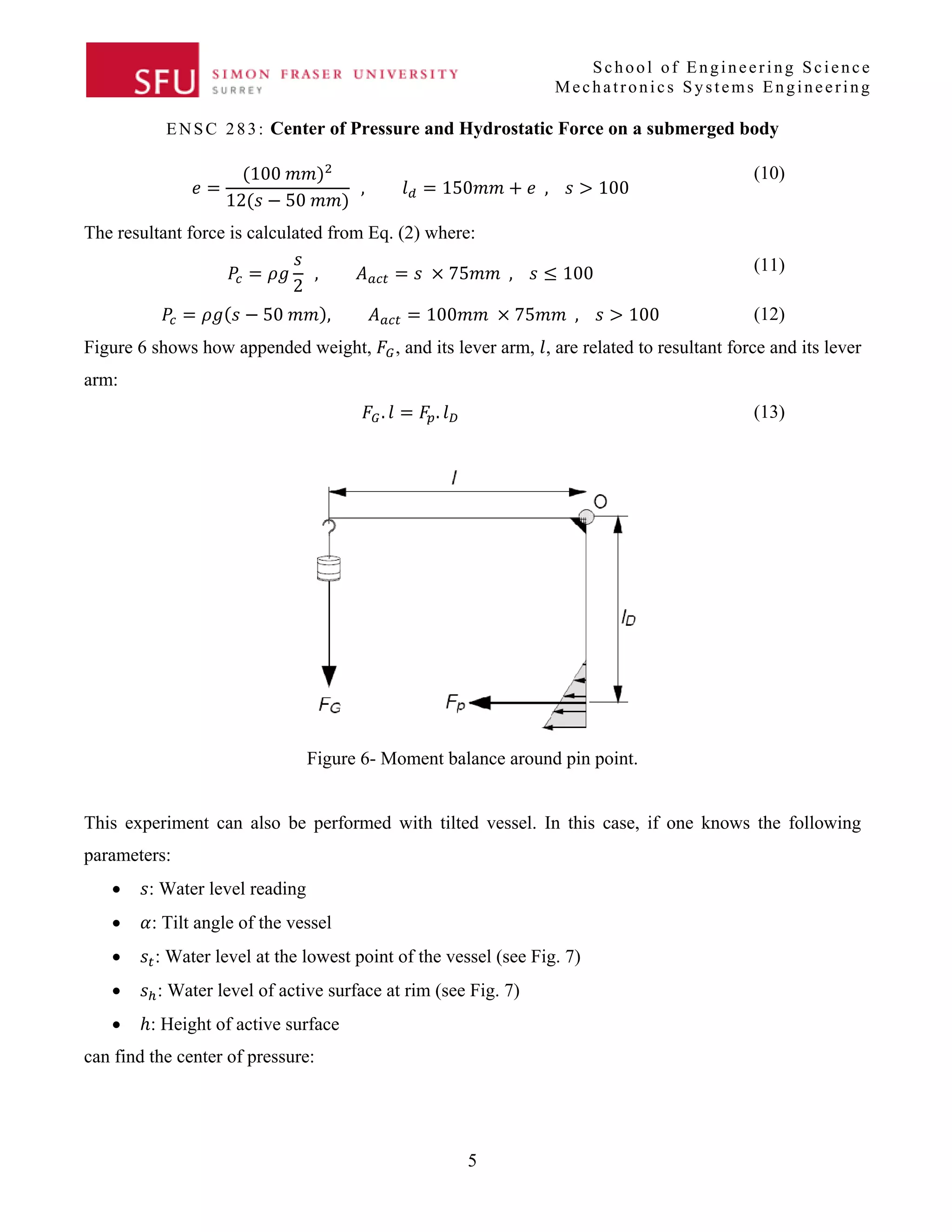Center of pressure and hydrostatic force on a submerged body rev | PDF